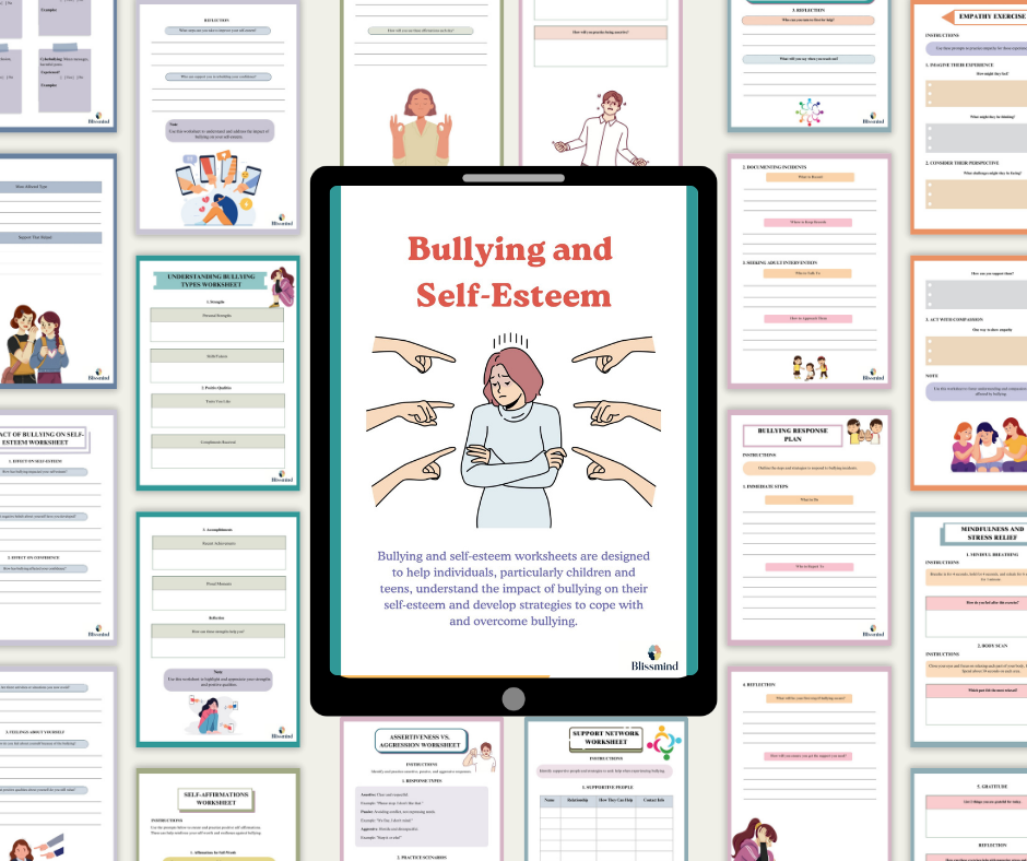 Bullying and Self-Esteem Worksheets for Teenagers: Digital Worksheet Set (15 Worksheets, 34 pages)