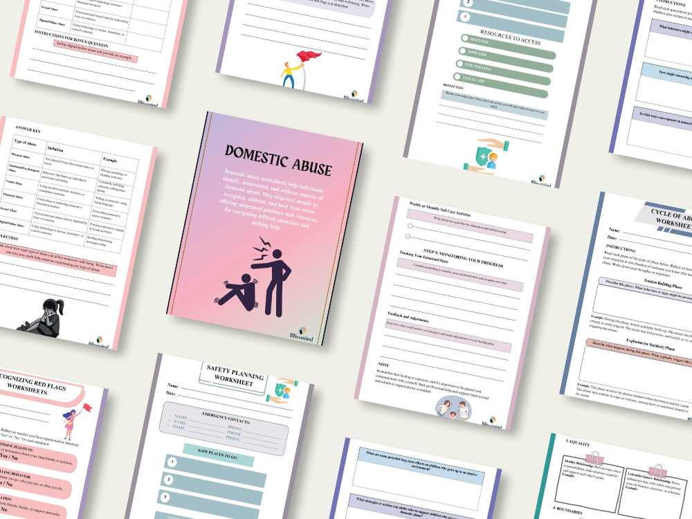 Domestic Abuse Worksheets – Digital Download (15 Sheets, 33 pages)