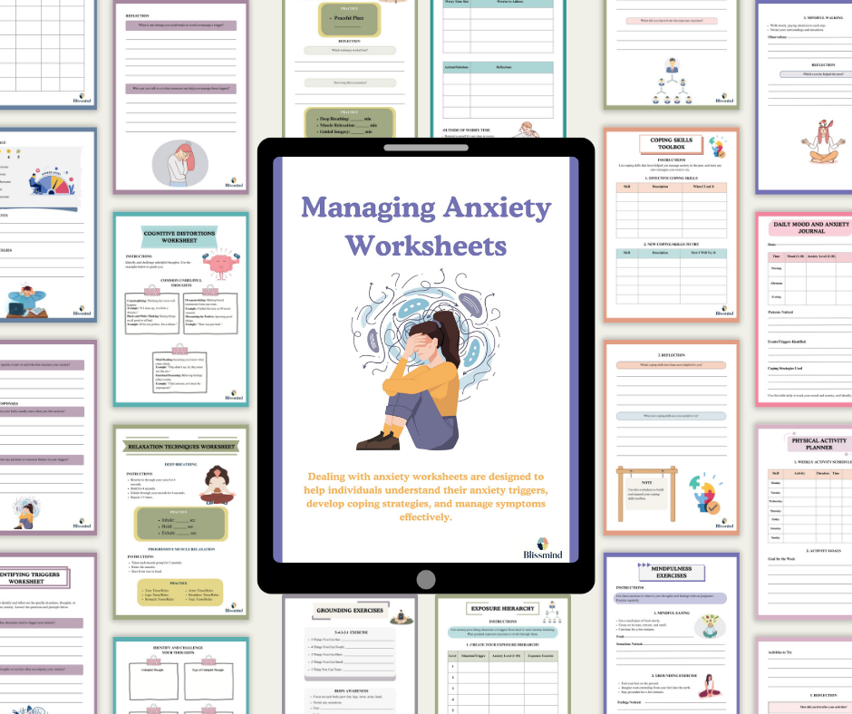 Managing Anxiety Worksheets: Digital Worksheet Set (15 Worksheets, 29 pages)