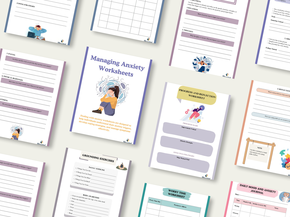 Managing Anxiety Worksheets: Digital Worksheet Set (15 Worksheets, 29 pages)