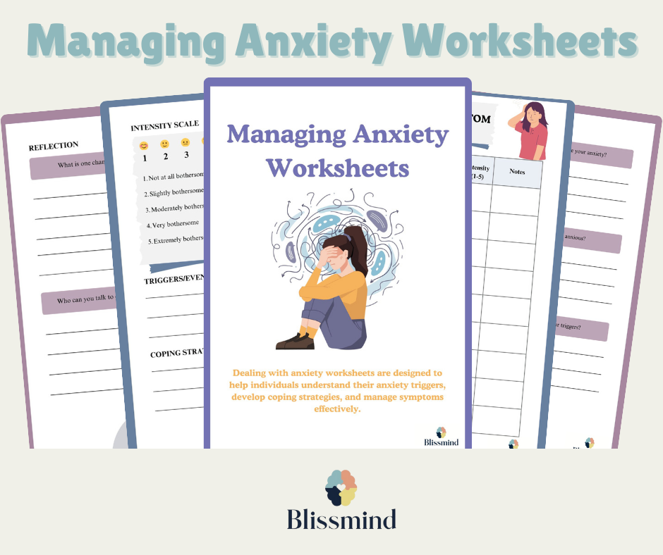 Managing Anxiety Worksheets: Digital Worksheet Set (15 Worksheets, 29 pages)