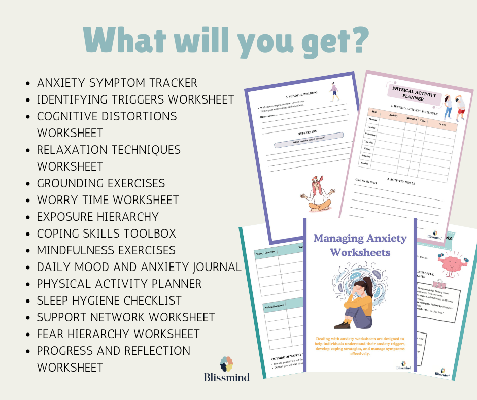 Managing Anxiety Worksheets: Digital Worksheet Set (15 Worksheets, 29 pages)