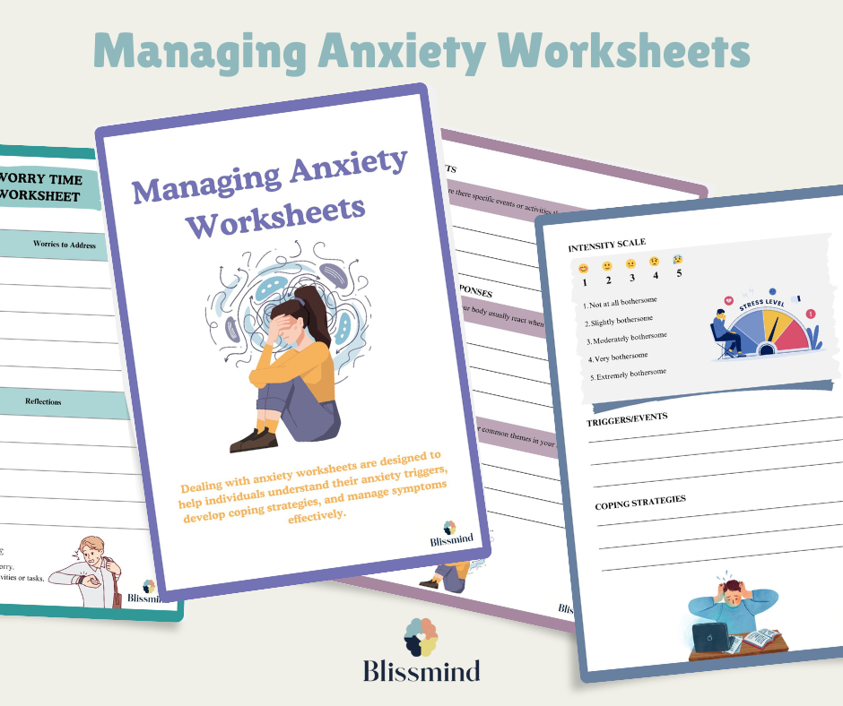 Managing Anxiety Worksheets: Digital Worksheet Set (15 Worksheets, 29 pages)