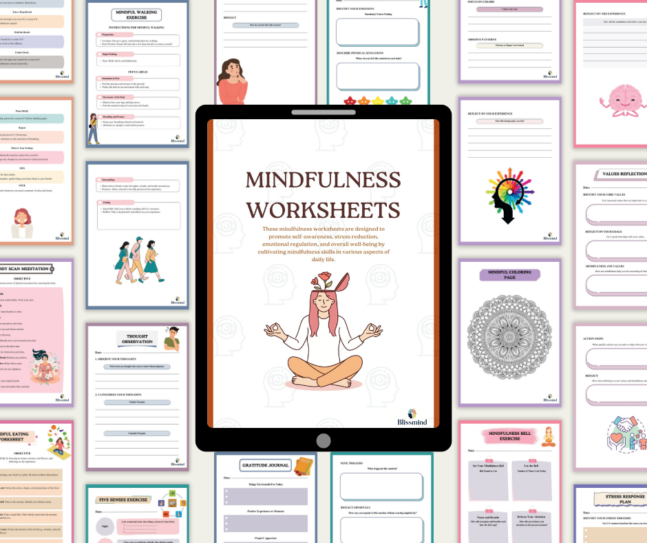 Mindfulness Worksheets: Digital Worksheet Set (15 Worksheets, 27 pages)