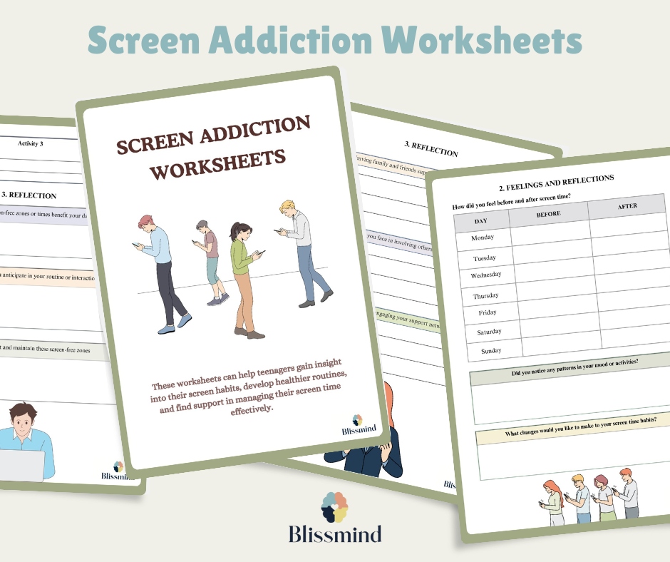 Screen Addiction Worksheets: Digital Worksheet Set (15 Worksheets, 31 pages)