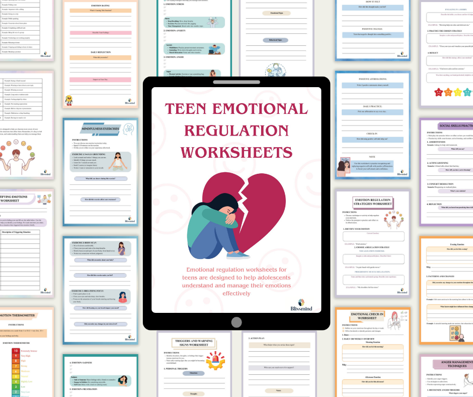 Teen Emotional Regulation Worksheets – Digital Download (15 Sheets, 30 pages)