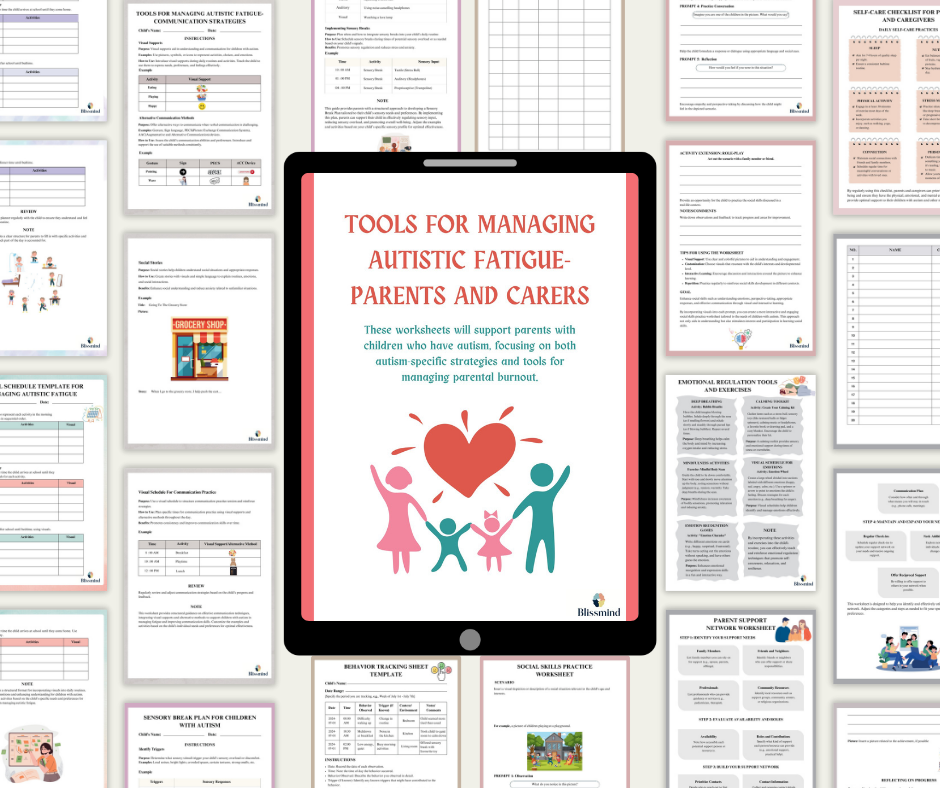 Tools for Managing Autistic Fatigue - Parents and Caregivers, Digital Download (15 Worksheets, 30 pages)