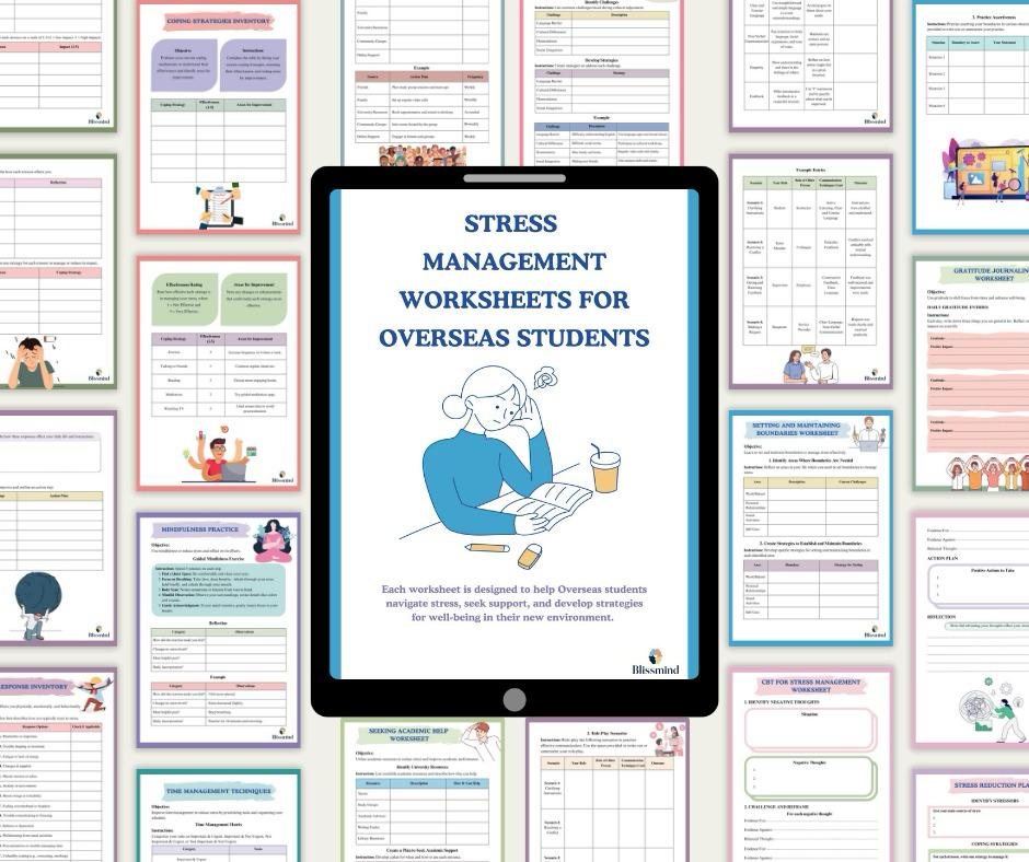 Stress Management for Overseas Students: Digital Worksheet Set (15 Worksheets, 27 pages)