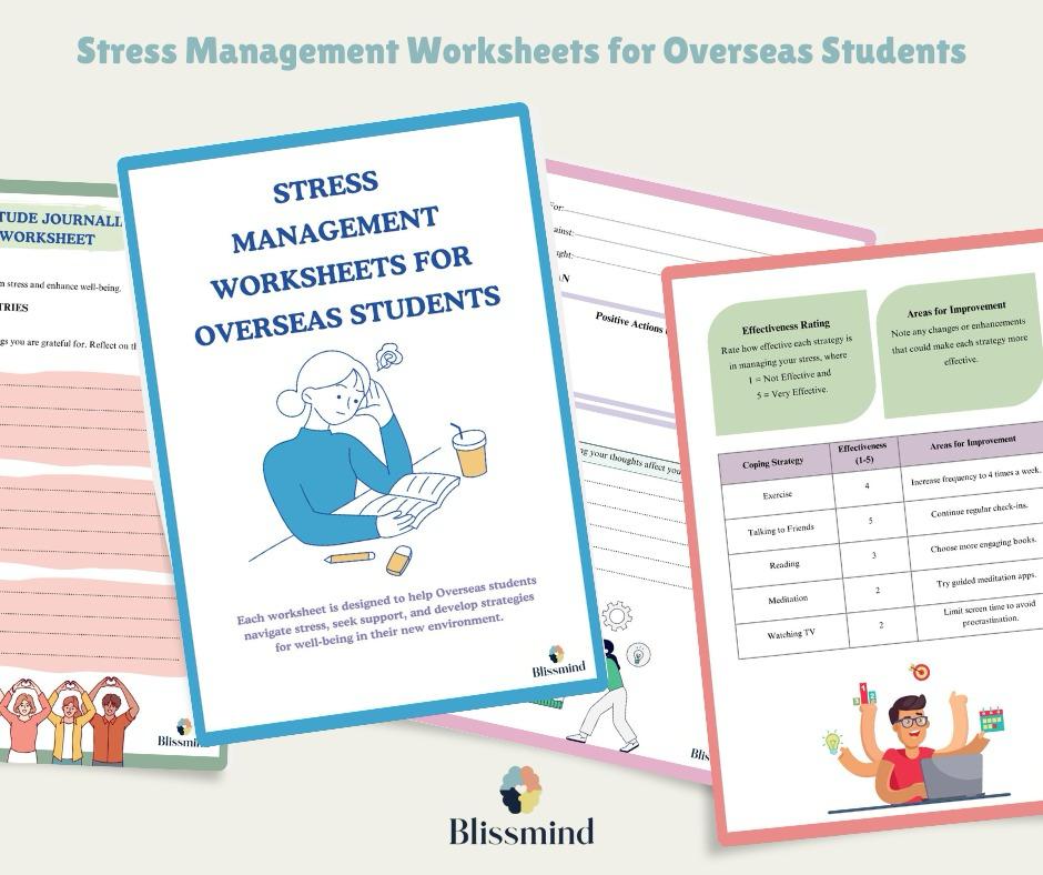 Stress Management for Overseas Students: Digital Worksheet Set (15 Worksheets, 27 pages)