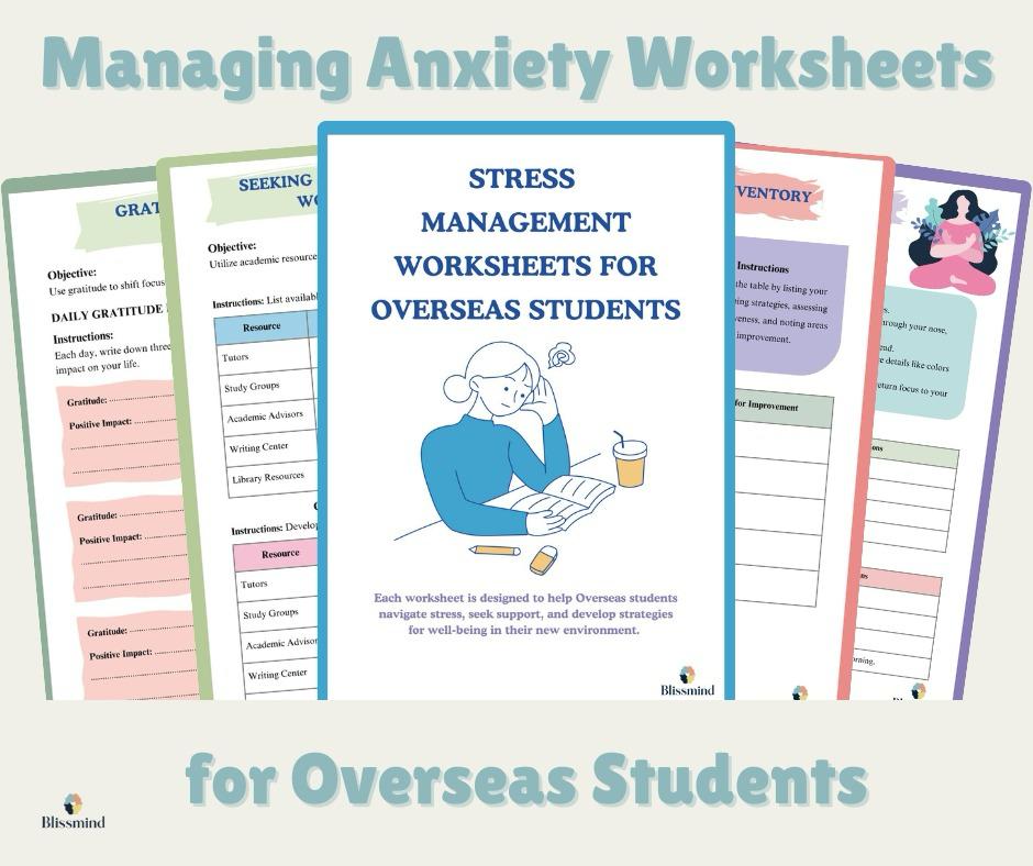 Stress Management for Overseas Students: Digital Worksheet Set (15 Worksheets, 27 pages)